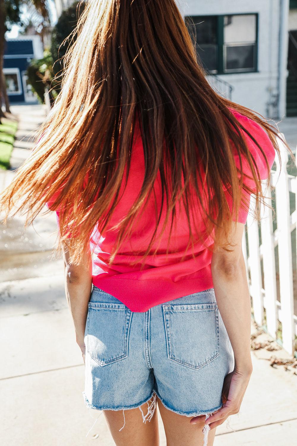 Be Bold Solid Fuchsia Shirred Puff Sleeve Sweater Top-Evelyns Fashion