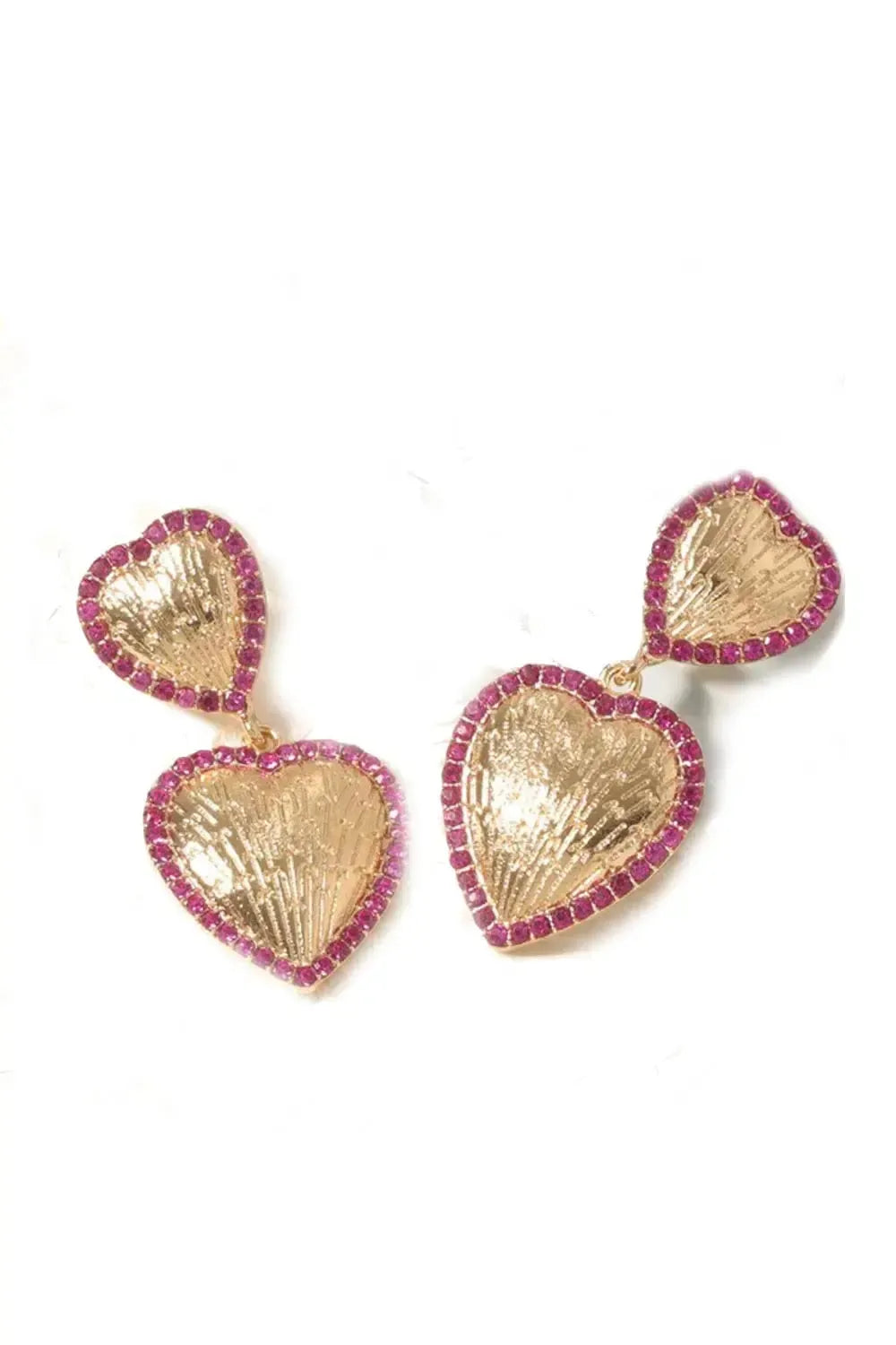 Be Mine Gold & Rhinestone Heart Dangle Earrings-Evelyns Fashion