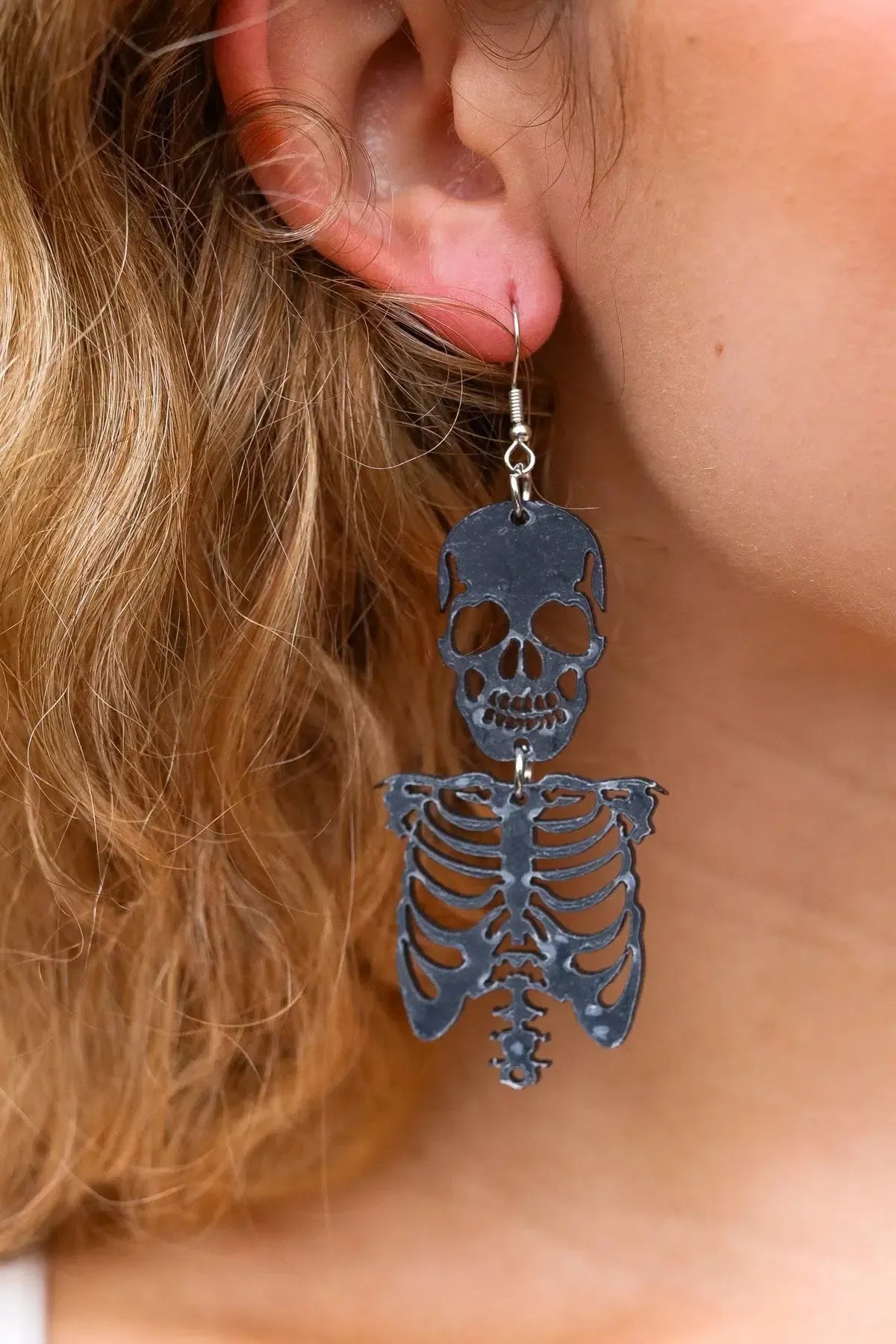 Black Skeleton Acrylic Drop Earrings-Evelyns Fashion