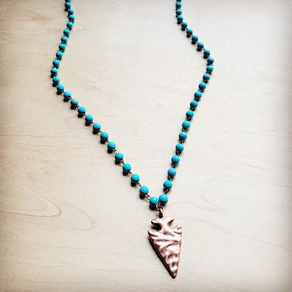 Blue Turquoise Beaded w/ Antique Copper Arrowhead-necklace-Evelyns Fashion
