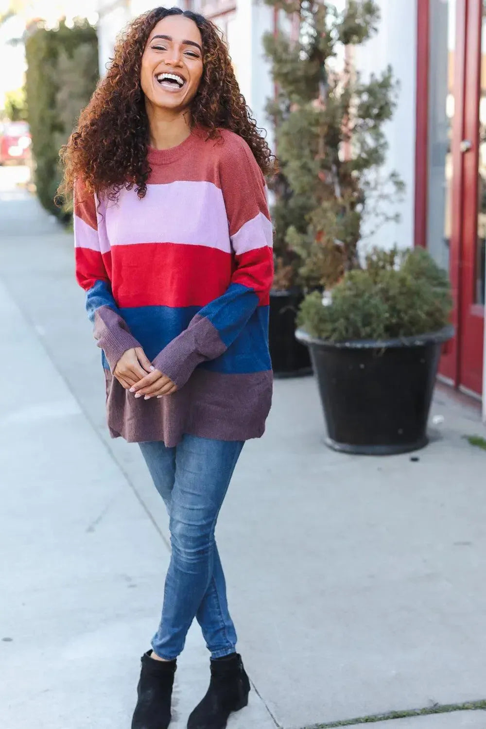 Bold & Chic: Lock Eyes Multi-Stripe Ribbed Sweater-Evelyns Fashion