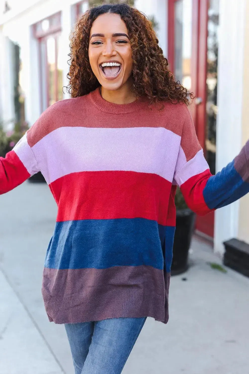Bold & Chic: Lock Eyes Multi-Stripe Ribbed Sweater-Evelyns Fashion