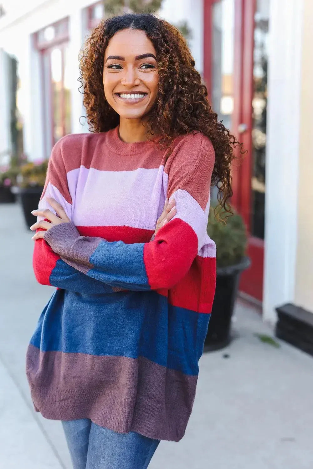 Bold & Chic: Lock Eyes Multi-Stripe Ribbed Sweater-Evelyns Fashion