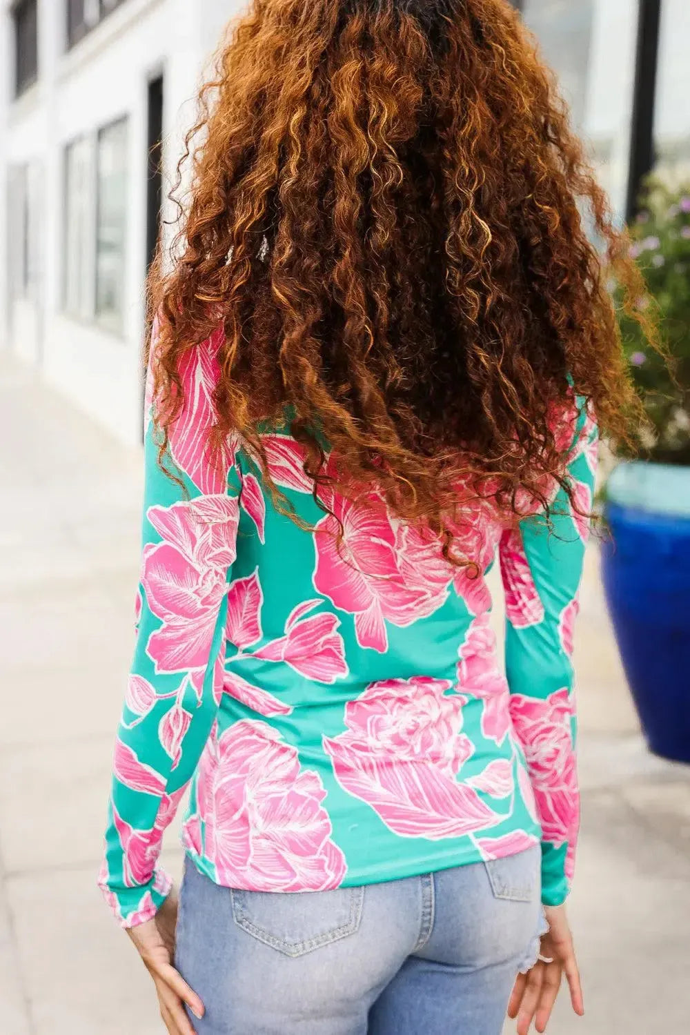 Bold Comfort: Aqua/Pink Fitted Soft Knit Top-Evelyns Fashion