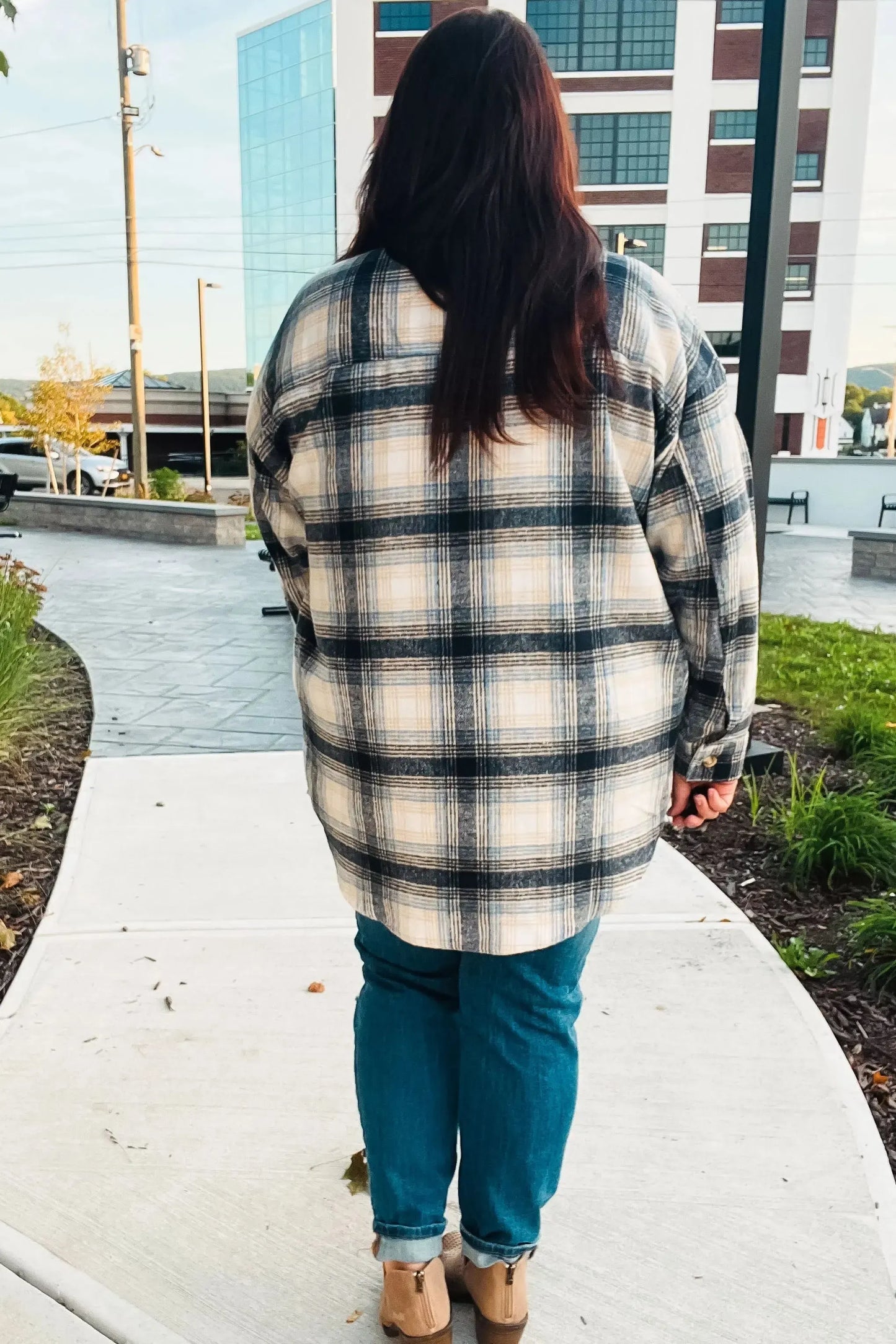 Boldly You Navy Plaid Fringe Button Down Shacket-Evelyns Fashion
