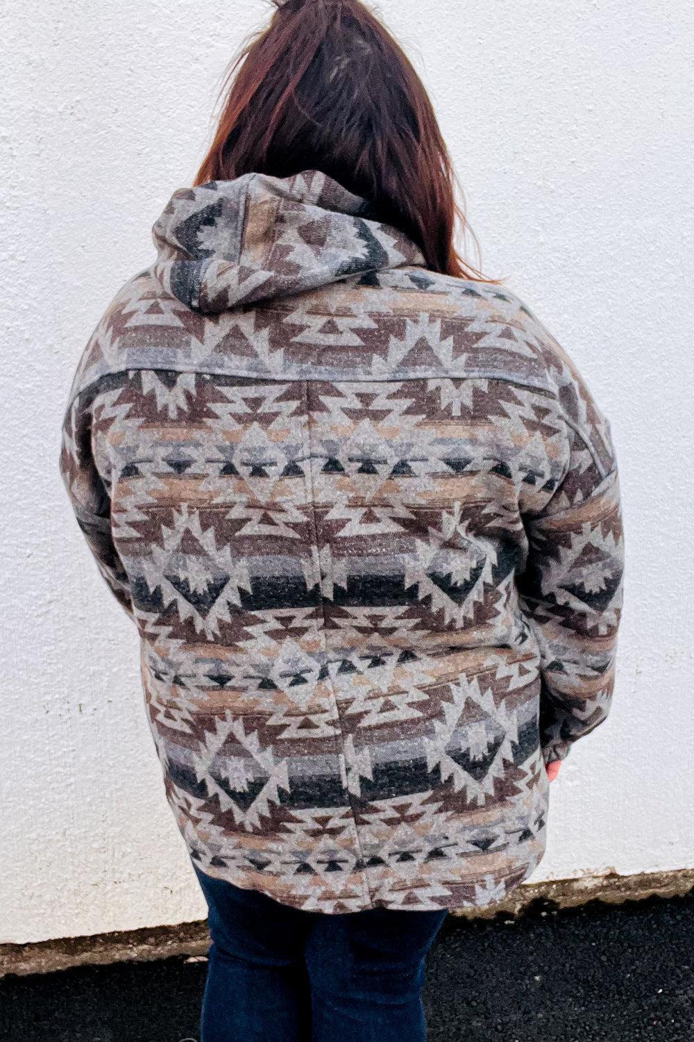 Call For You Grey Aztec Half Zip High Neck Hoodie-Evelyns Fashion