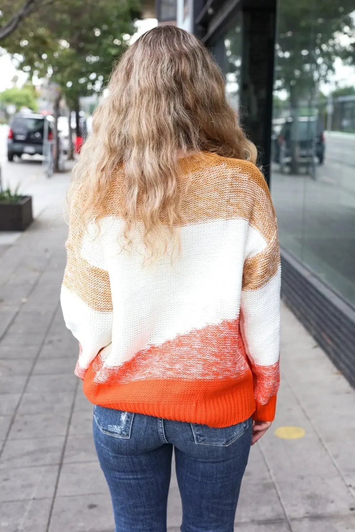 Casual Wear - Block Sweater -Camel & Orange-Evelyns Fashion