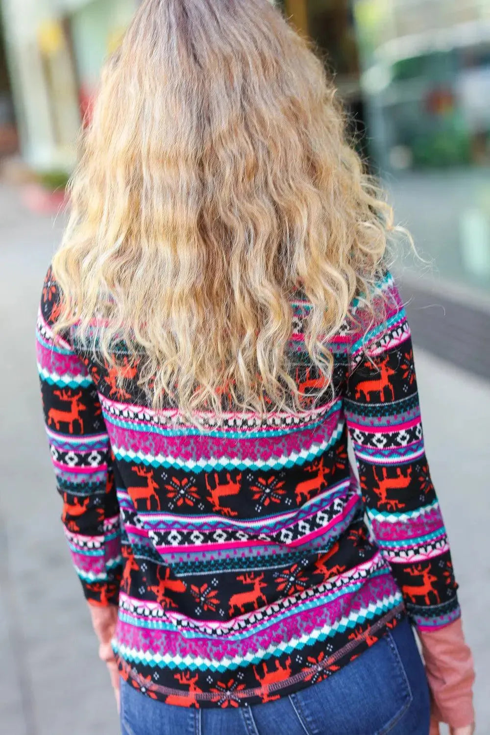 Christmas Ready Black & Fuchsia Reindeer Print Thermal Top-Evelyns Fashion