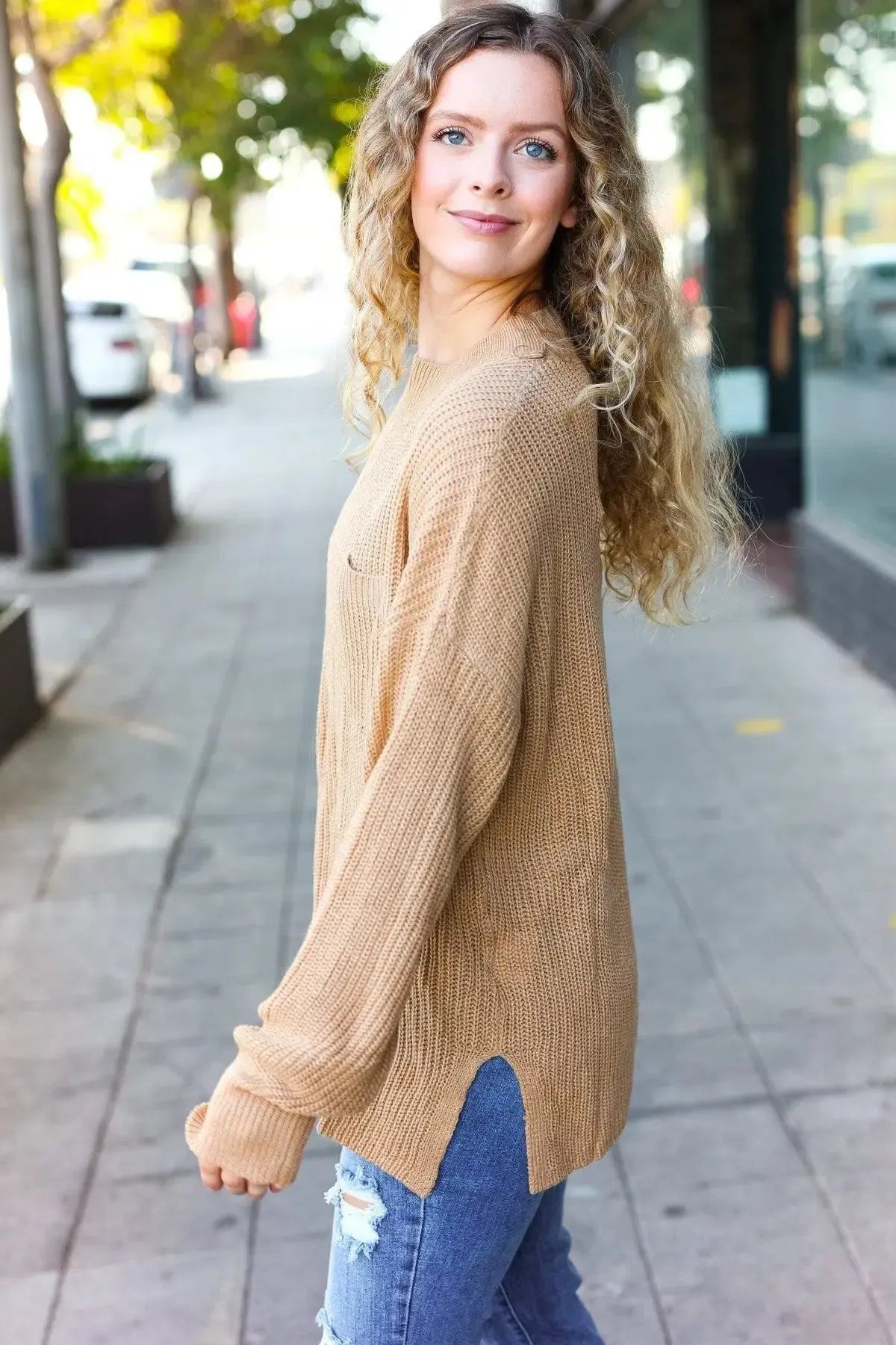 Classy Chic Taupe Mock Neck Chest Pocket Knit Sweater-Evelyns Fashion