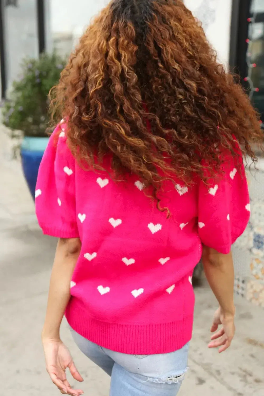 Cozy & Cute: Pink & White Heart Sweater-Evelyns Fashion