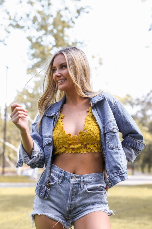 Crochet Daisy Longline Bralette-Bra and Bra Sets-Evelyns Fashion