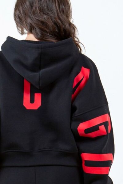 Cropped Black Hoodie-Evelyns Fashion