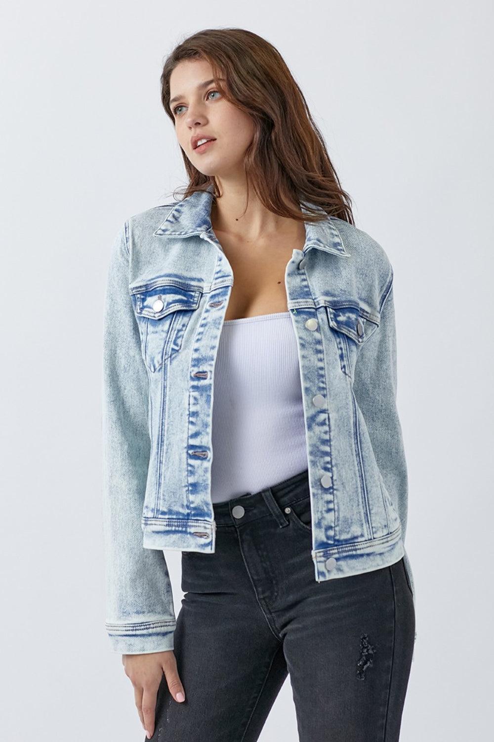 Denim Jacket Light Wash-Evelyns Fashion