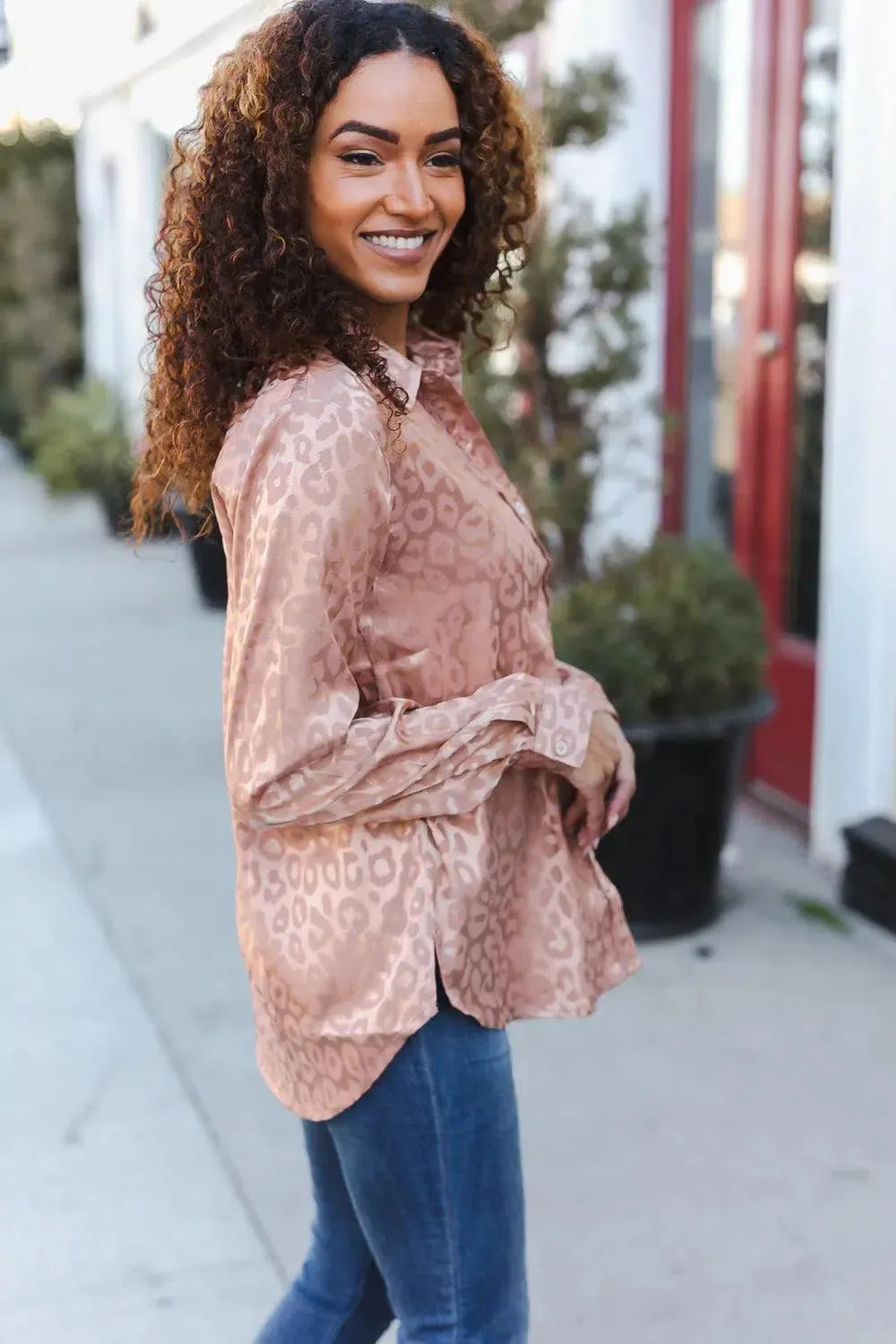 Diva Dreams Neude Animal Print Button Down Lace Shirt Top-Evelyns Fashion