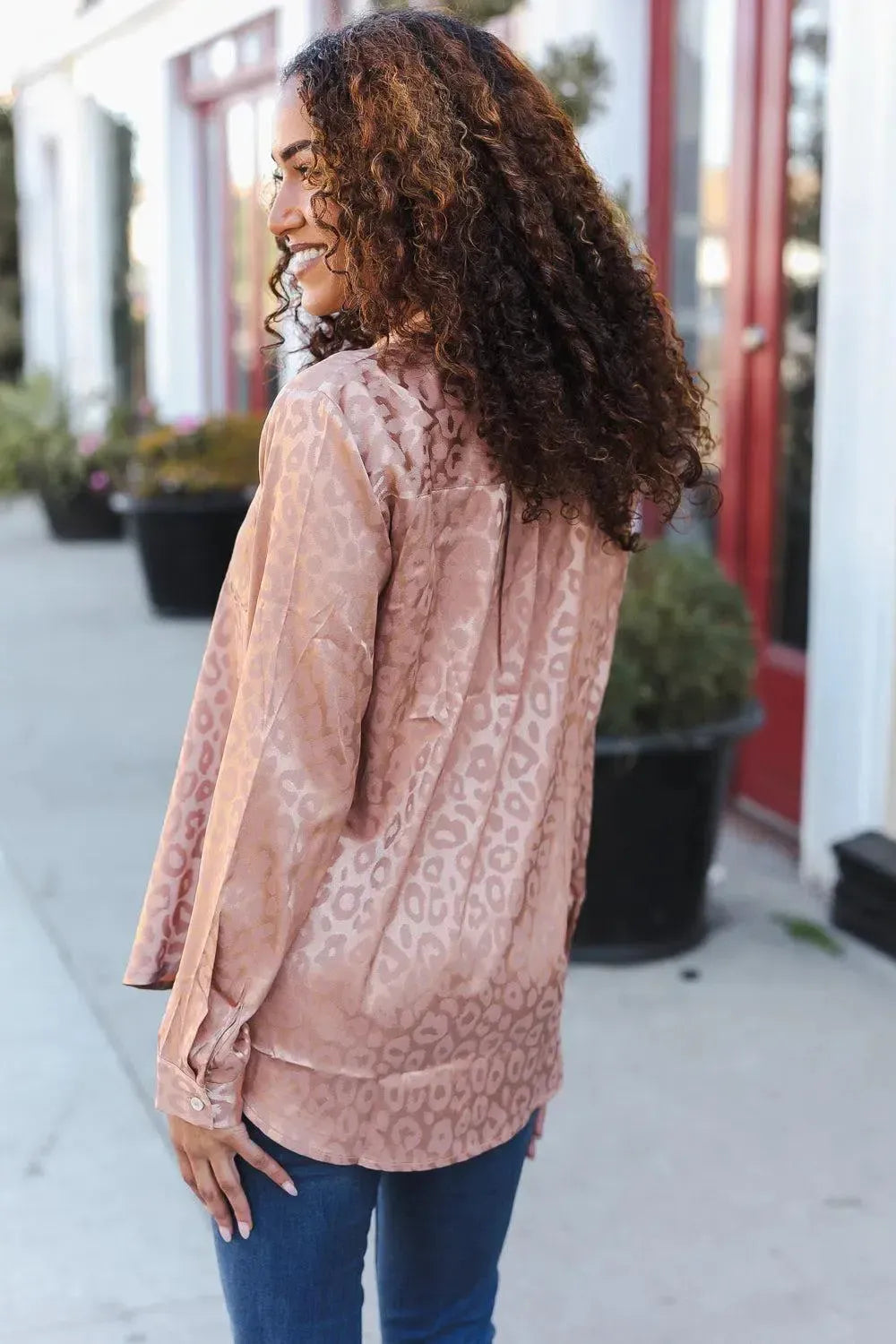 Diva Dreams Neude Animal Print Button Down Lace Shirt Top-Evelyns Fashion