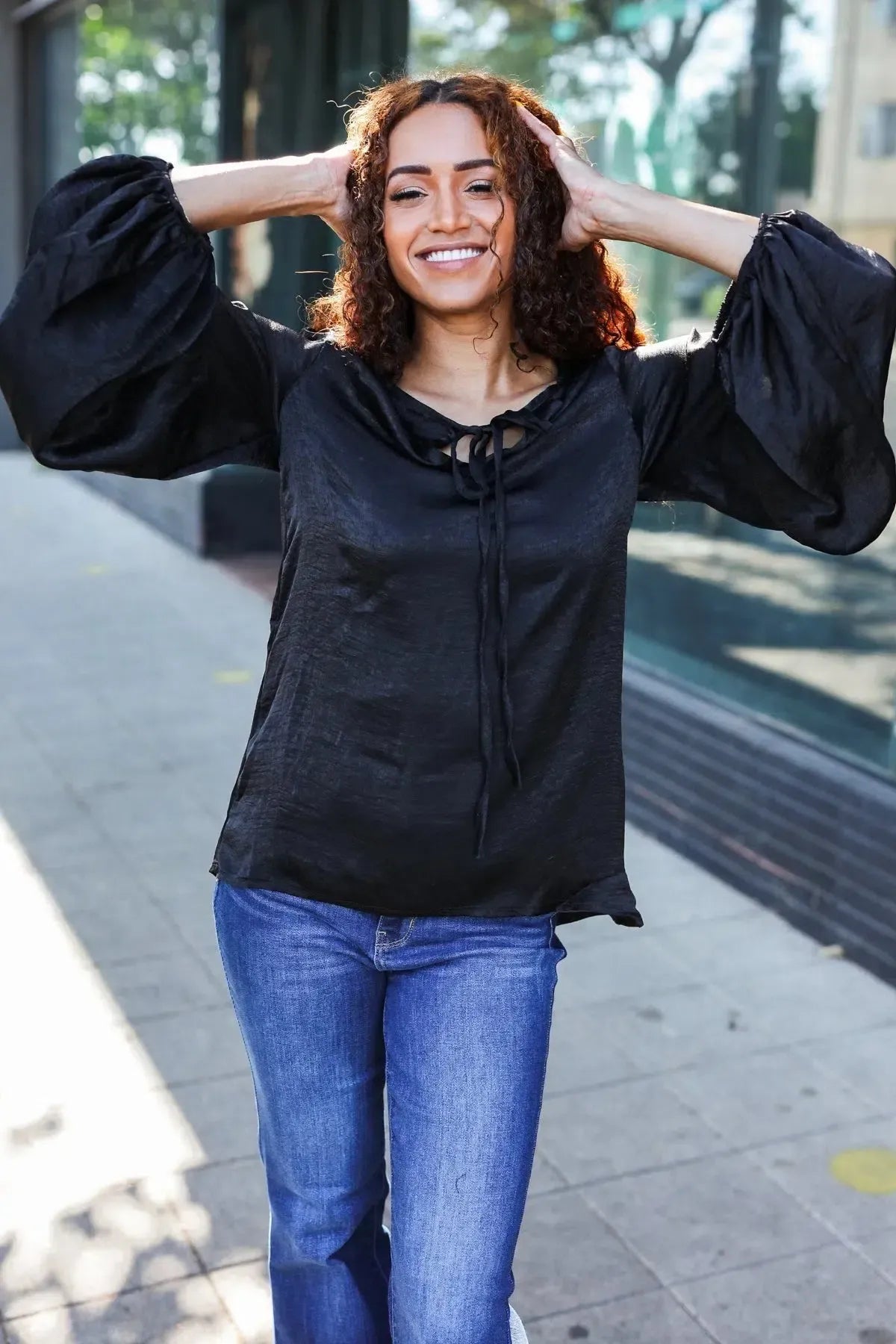 Effortless Chic: Stylish Woven Front Tie Blouse-Evelyns Fashion