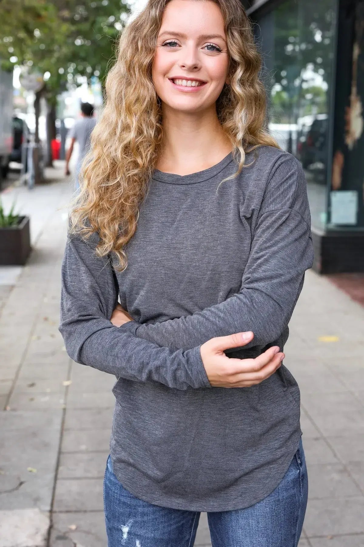 Effortless Style: Fitted Long Sleeve Terry Pullover-Evelyns Fashion