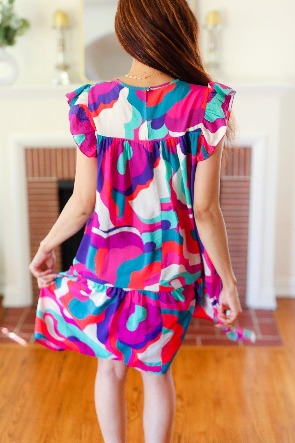 Fuchsia Geo Print Dress-Rompers-Evelyns Fashion