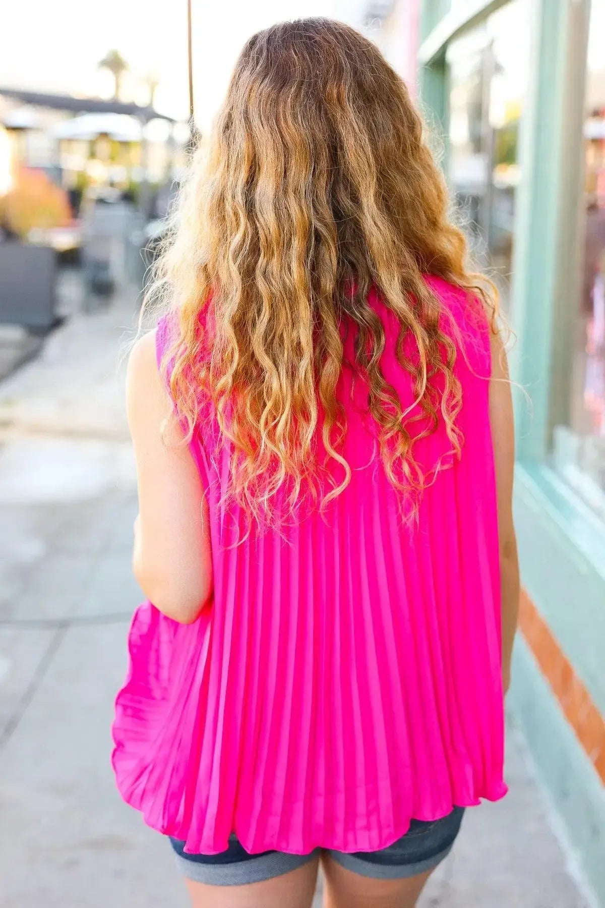 Fuchsia Smocked Neck Top-Evelyns Fashion