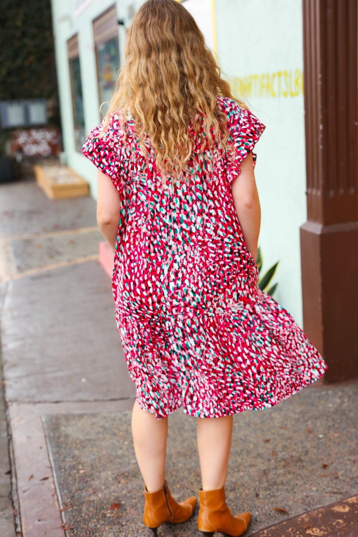 Fuchsia & Teal Abstract Dot Dress-Dresses-Evelyns Fashion