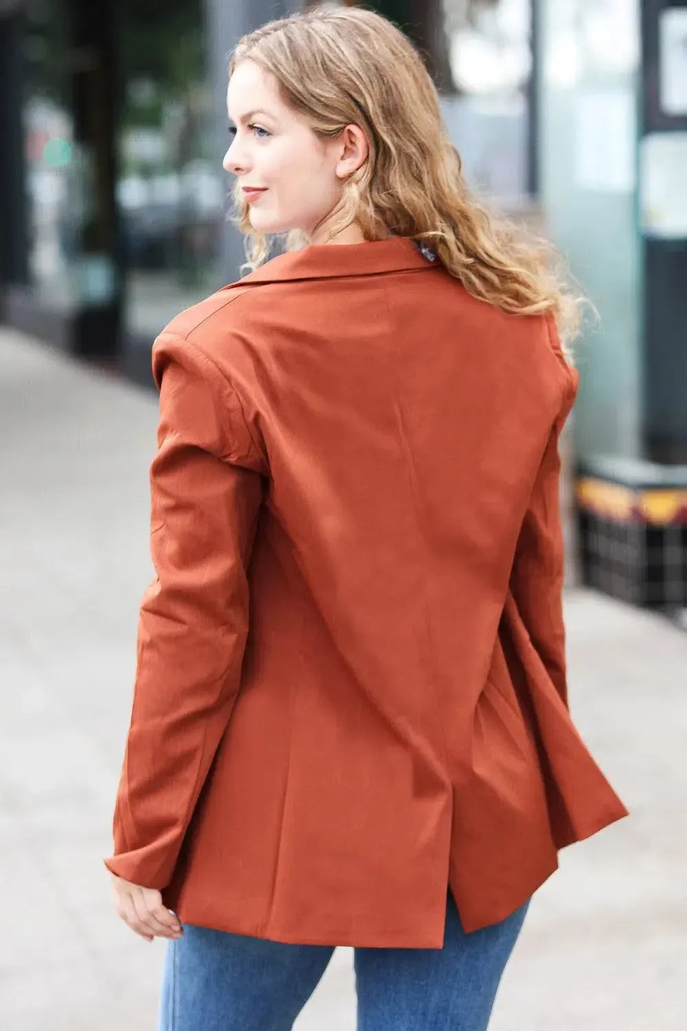 Going Up Rust Double Button Collar Lapel Blazer-Evelyns Fashion