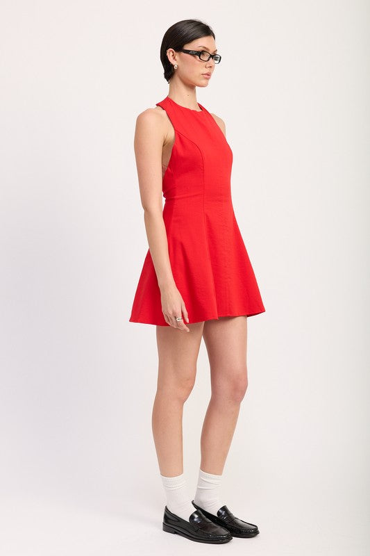 HALTER NECK MINI DRESS WITH OPEN BACK-Mini Dress-Evelyns Fashion