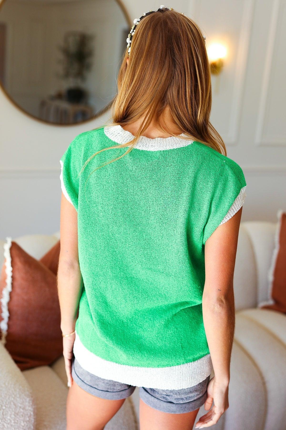 Kelly Green Short Sleeve Sweater-Sweaters-Evelyns Fashion