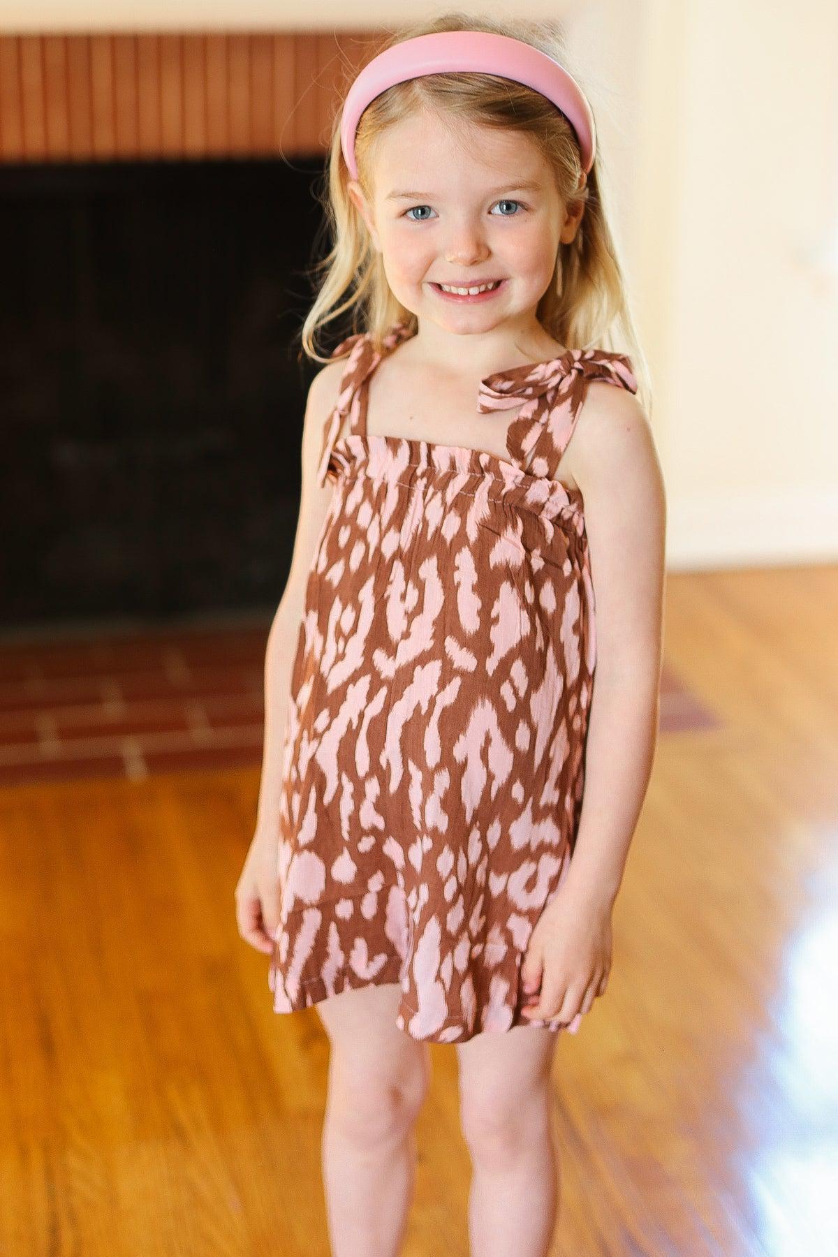 Kids Dreamy Animal Print Elastic Ruffle Neck Shoulder Tie Romper-Evelyns Fashion