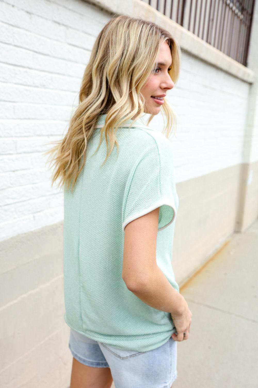 Ladies Waffle Knit Tops-Blouses-Evelyns Fashion