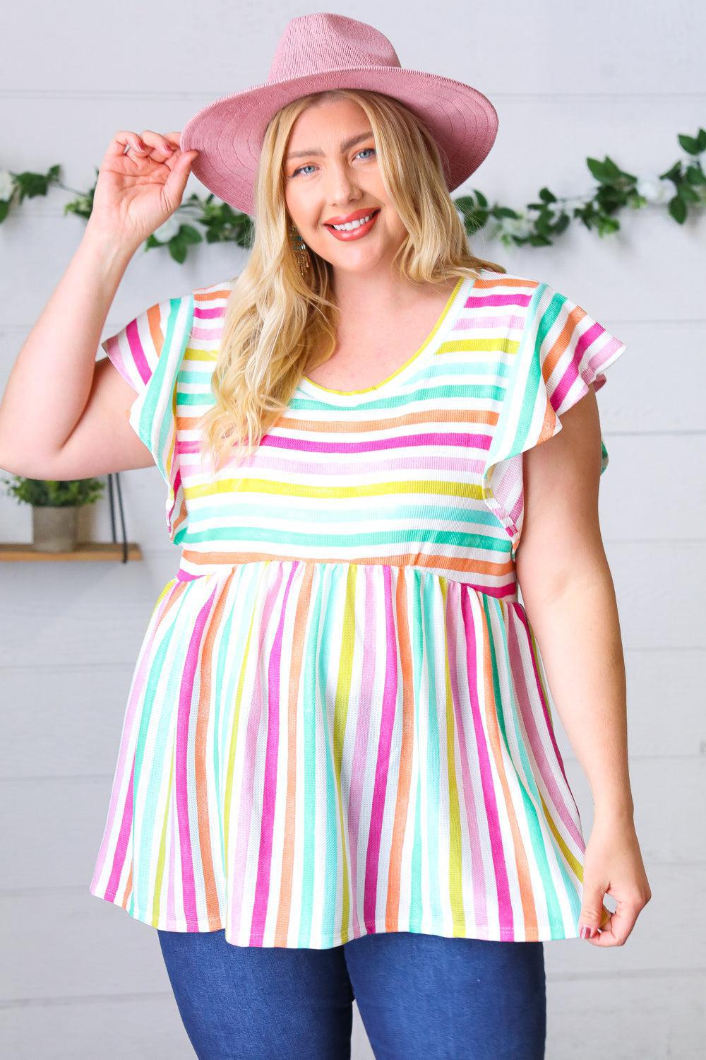 Lavender Rainbow Stripe Babydoll To-Evelyns Fashion
