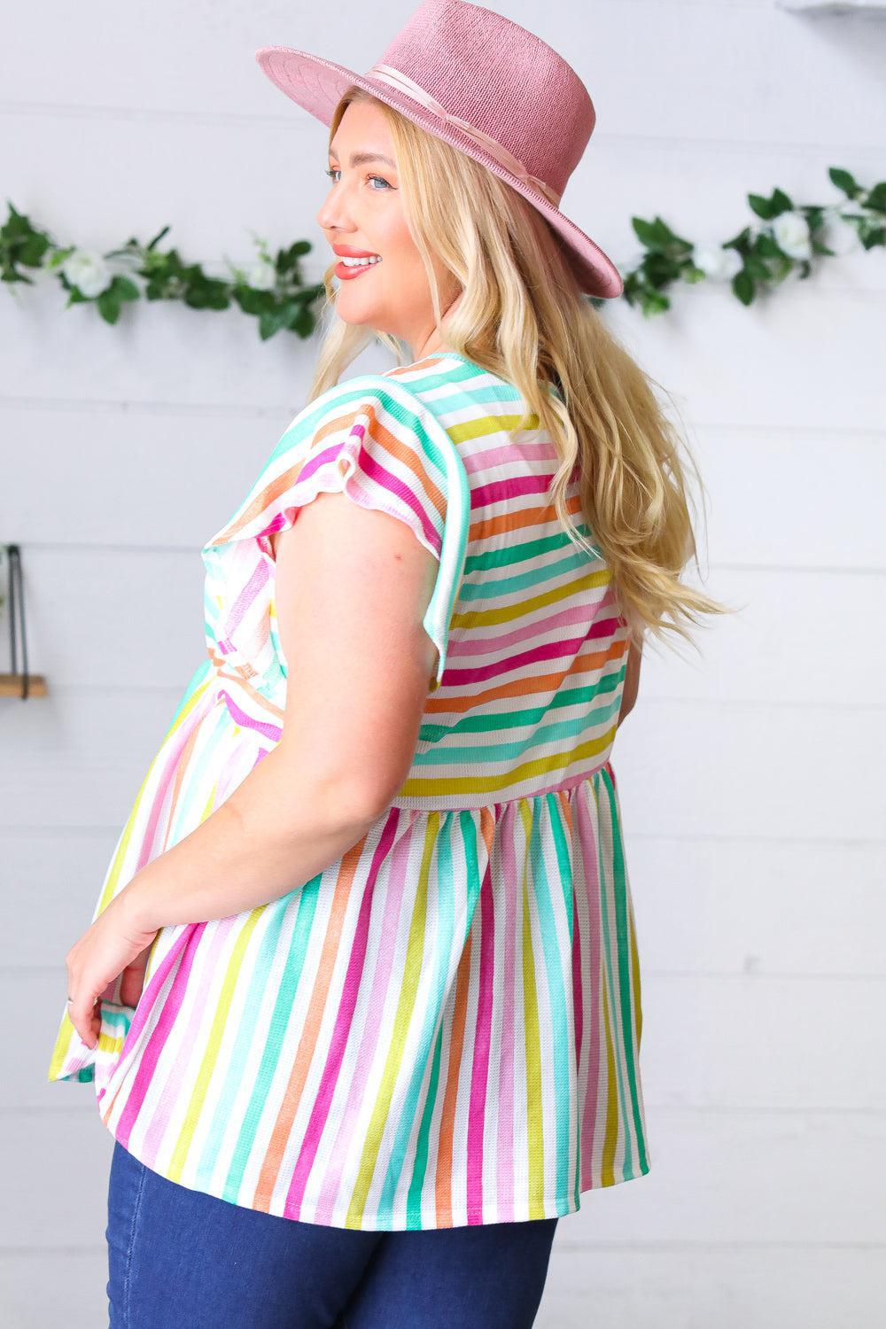 Lavender Rainbow Stripe Babydoll To-Evelyns Fashion