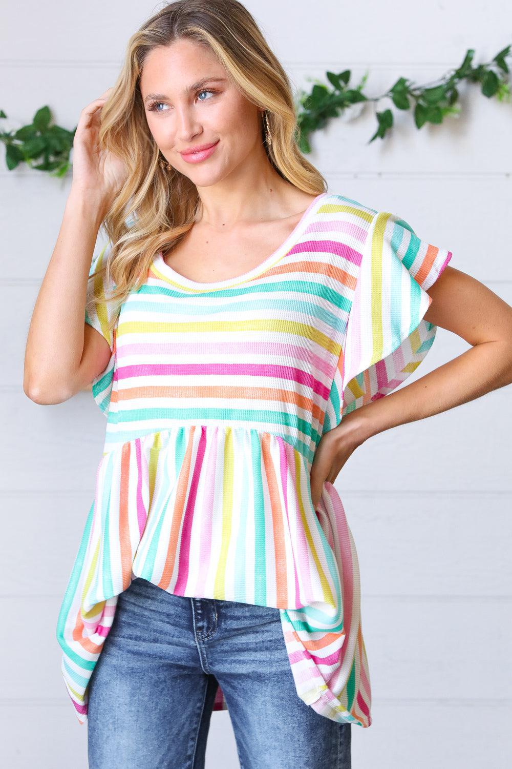 Lavender Rainbow Stripe Babydoll To-Evelyns Fashion