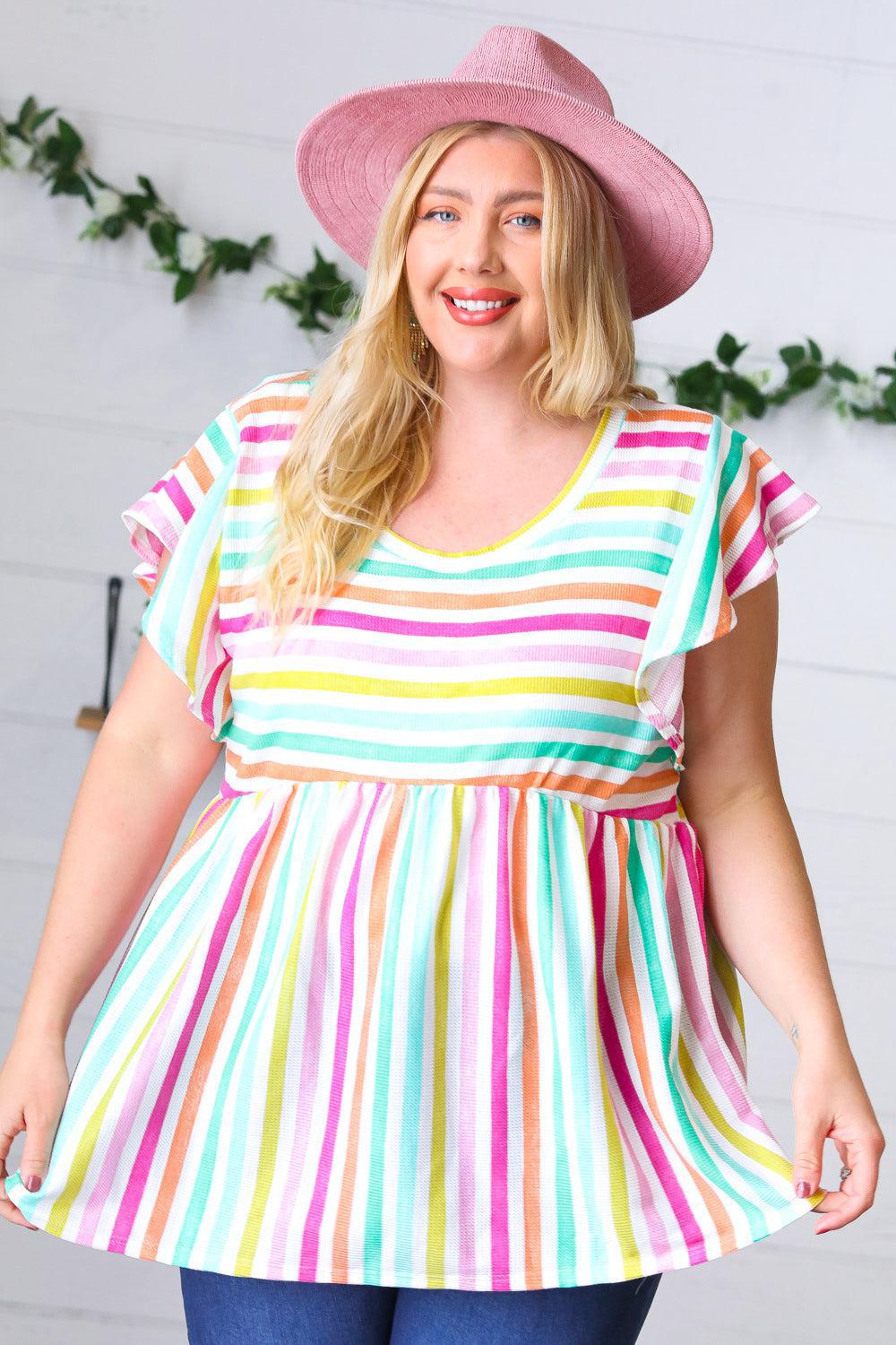 Lavender Rainbow Stripe Babydoll To-Evelyns Fashion