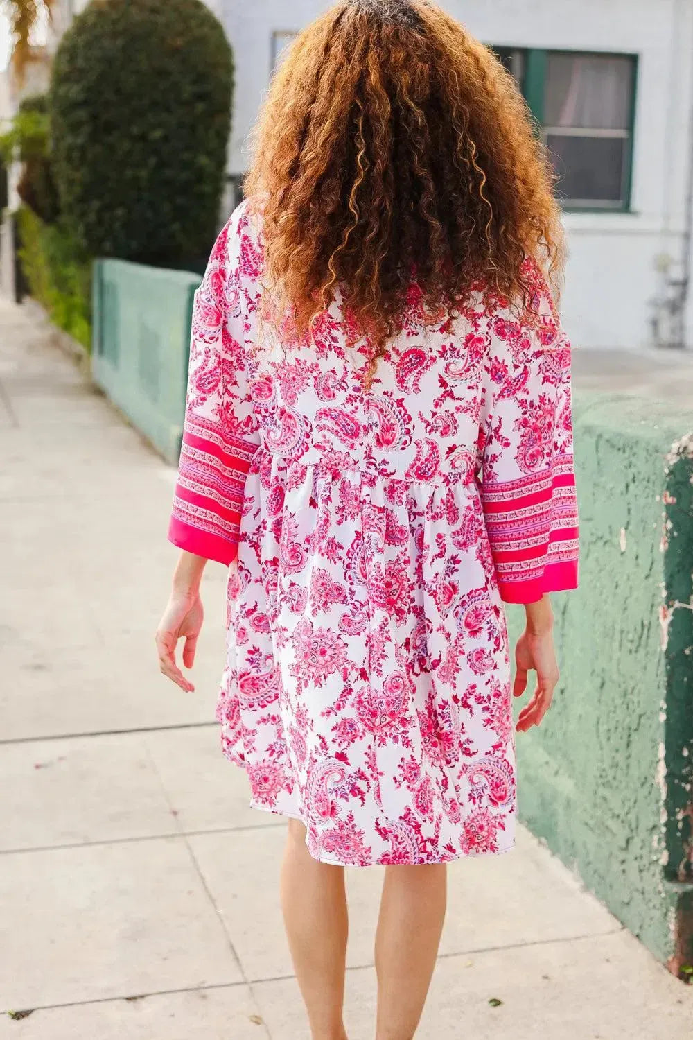 Let's Meet Up Red & Pink Paisley Drop Shoulder Kimono Dress-Evelyns Fashion