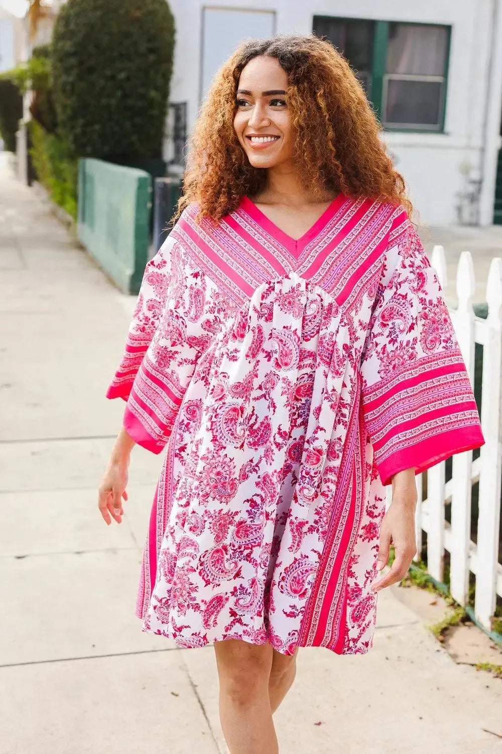 Let's Meet Up Red & Pink Paisley Drop Shoulder Kimono Dress-Evelyns Fashion