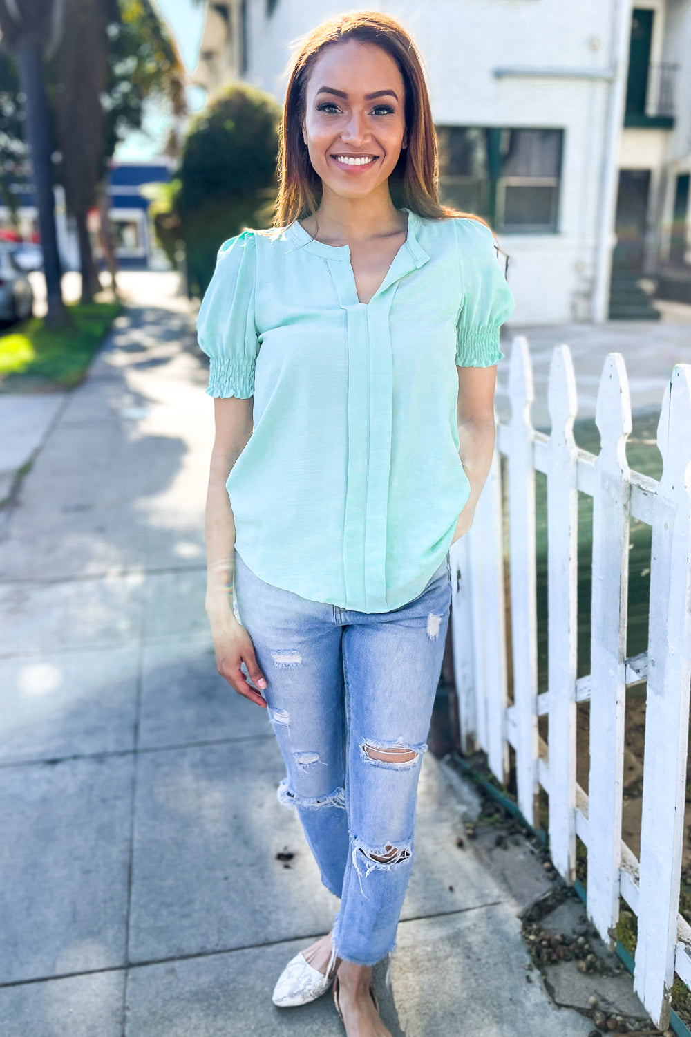 Lilac Short Sleeve Blouse-Short Sleeve Blouse-Evelyns Fashion