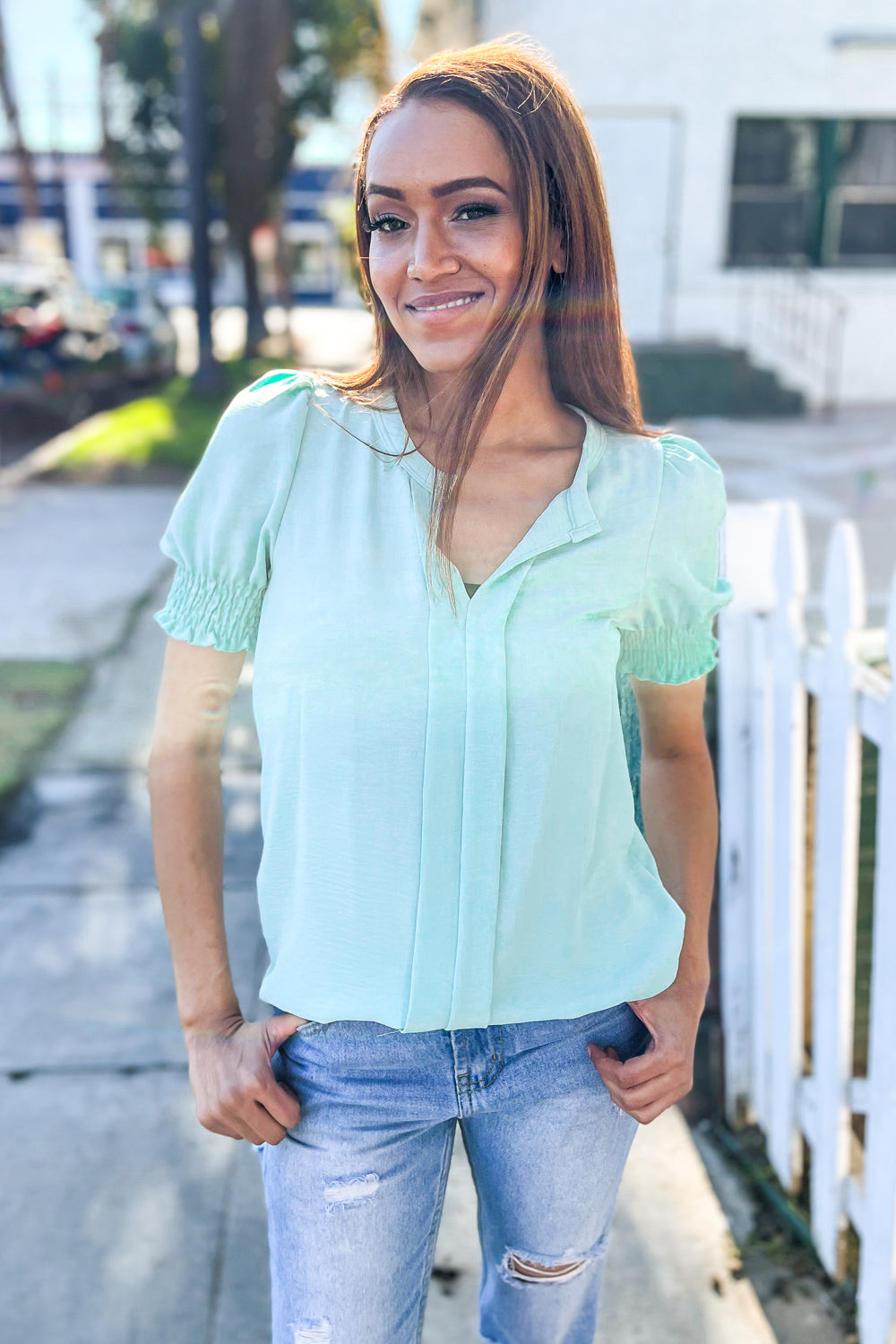 Lilac Short Sleeve Blouse-Short Sleeve Blouse-Evelyns Fashion