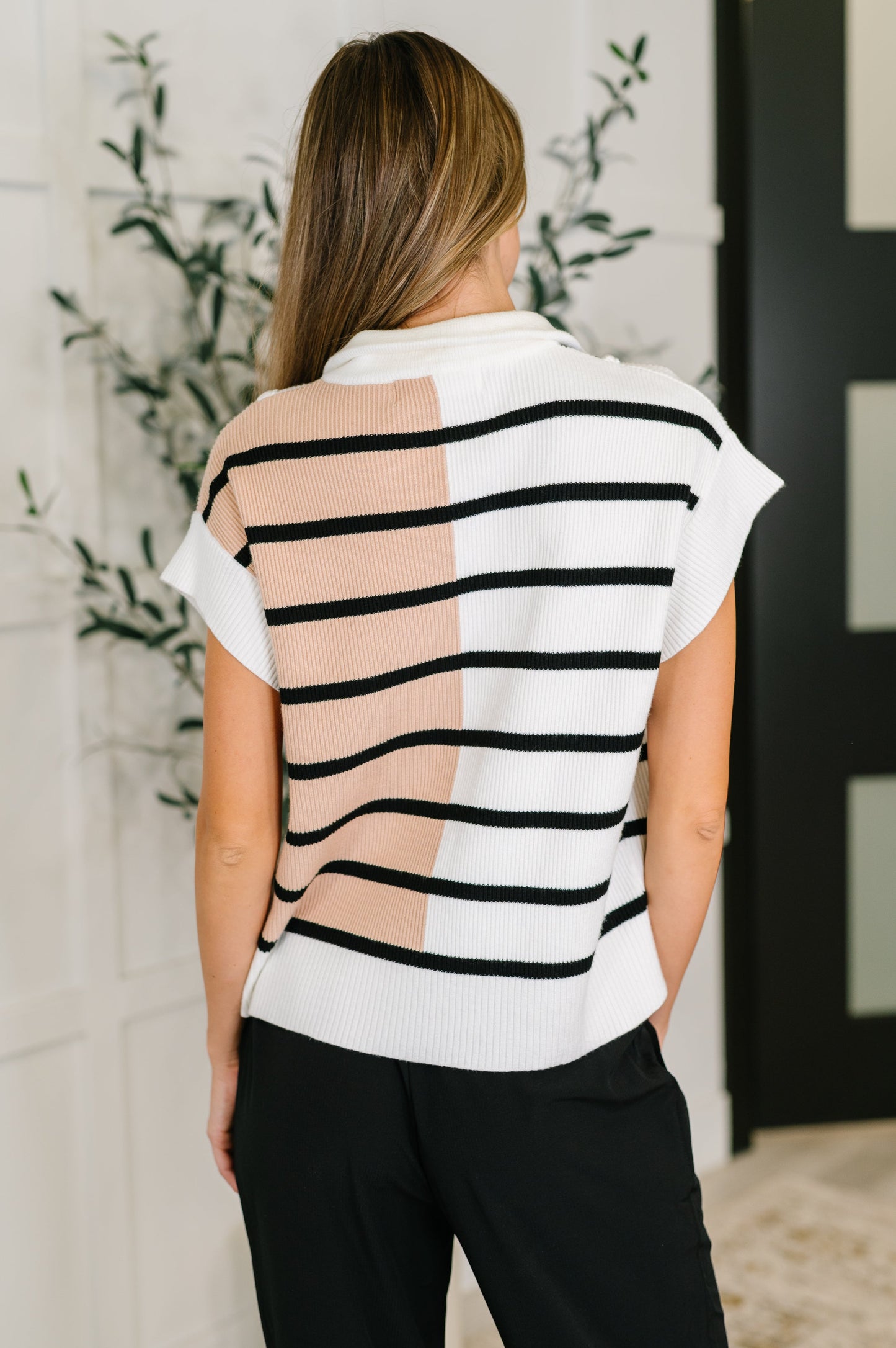 Striped Quarter Zip Vest