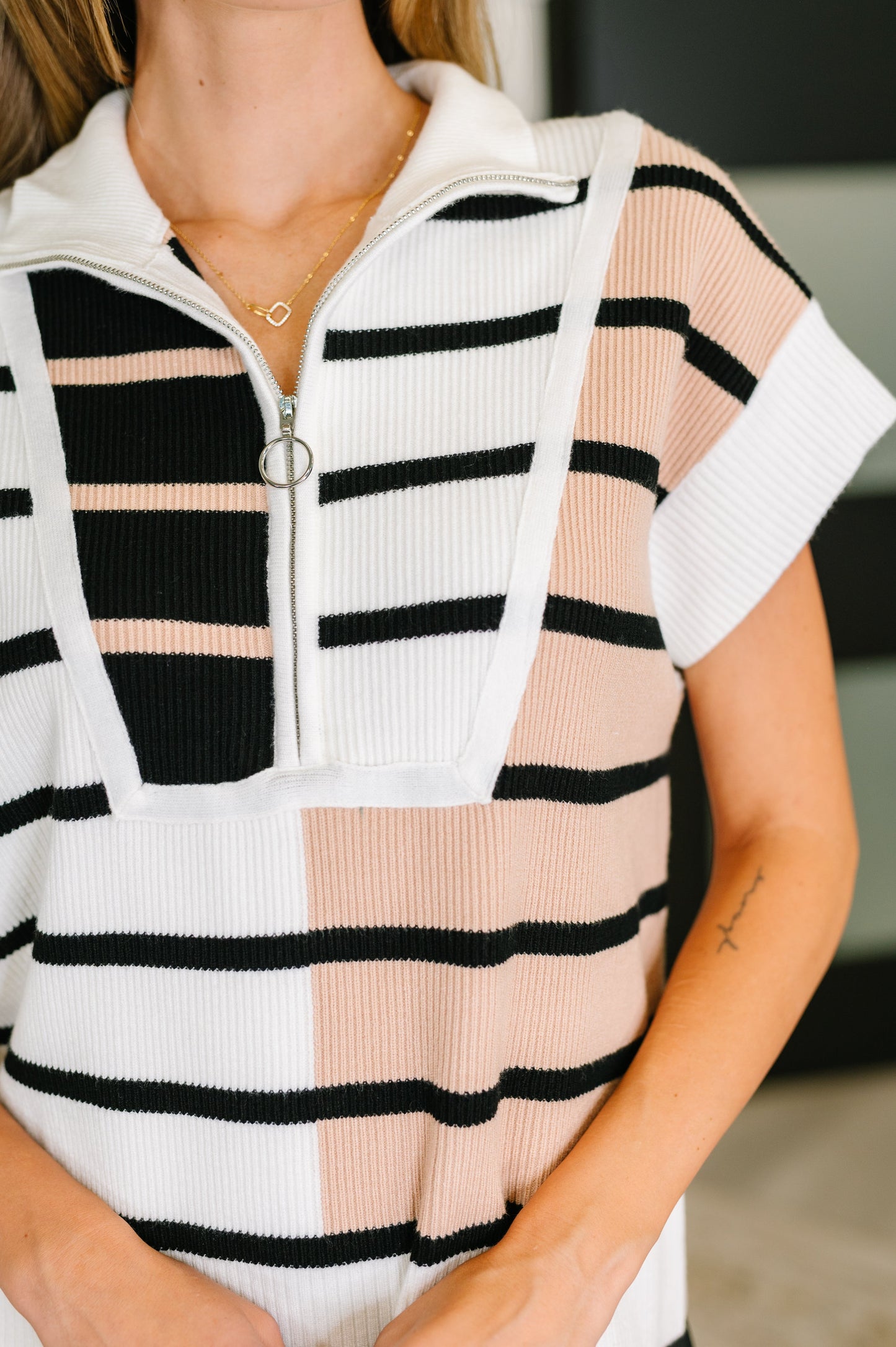 Striped Quarter Zip Vest