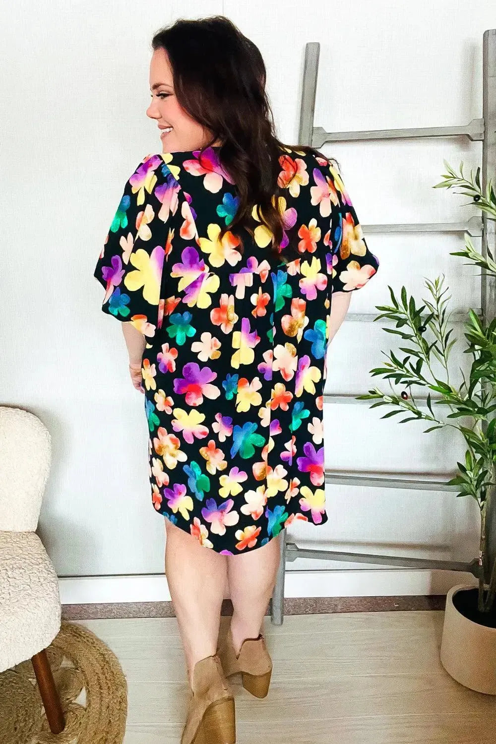 Look Adorable Ribbon Bow Tie Floral Babydoll Dress with Pockets-Evelyns Fashion