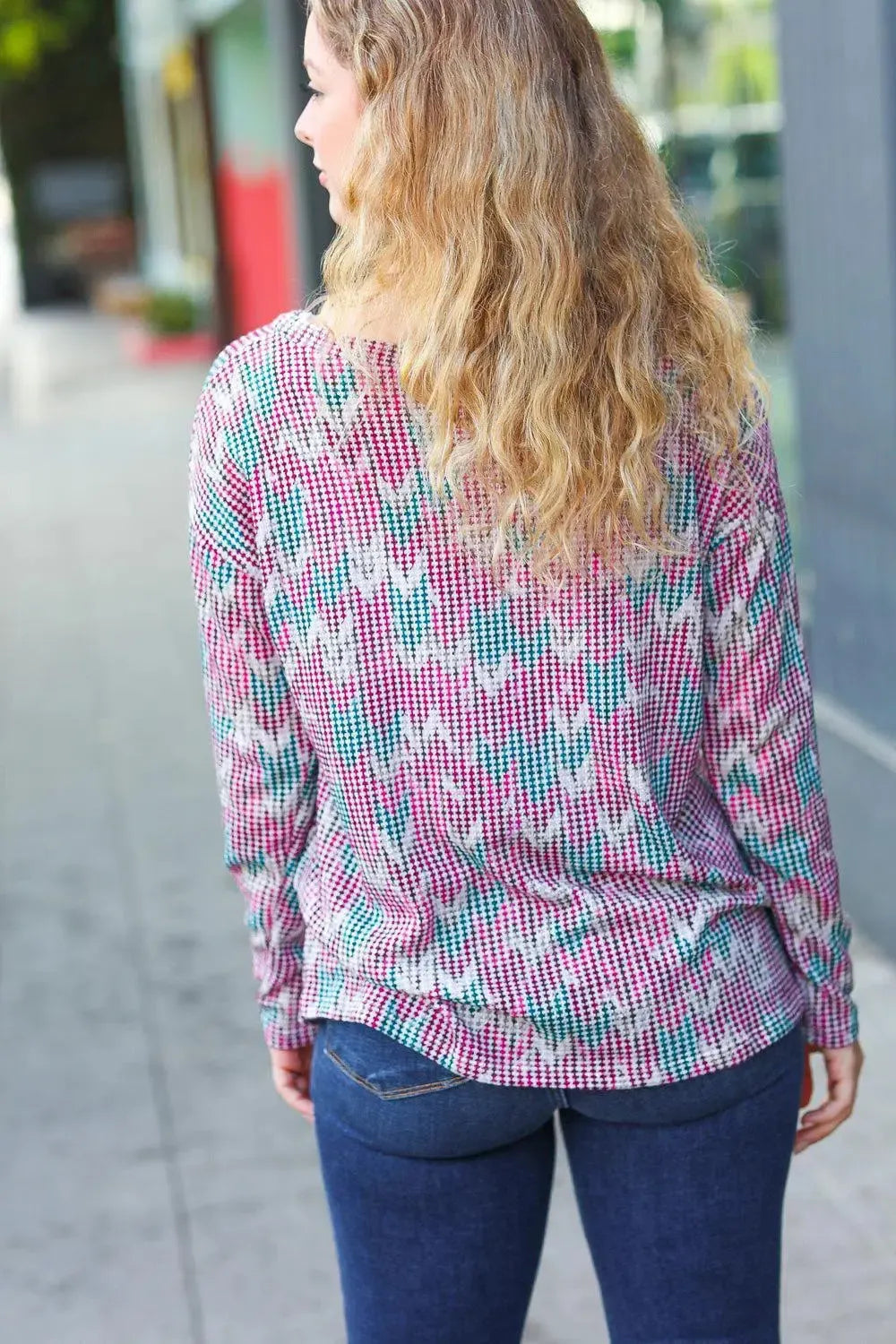 Magenta & Teal Vintage Two Tone Knit Top-Evelyns Fashion