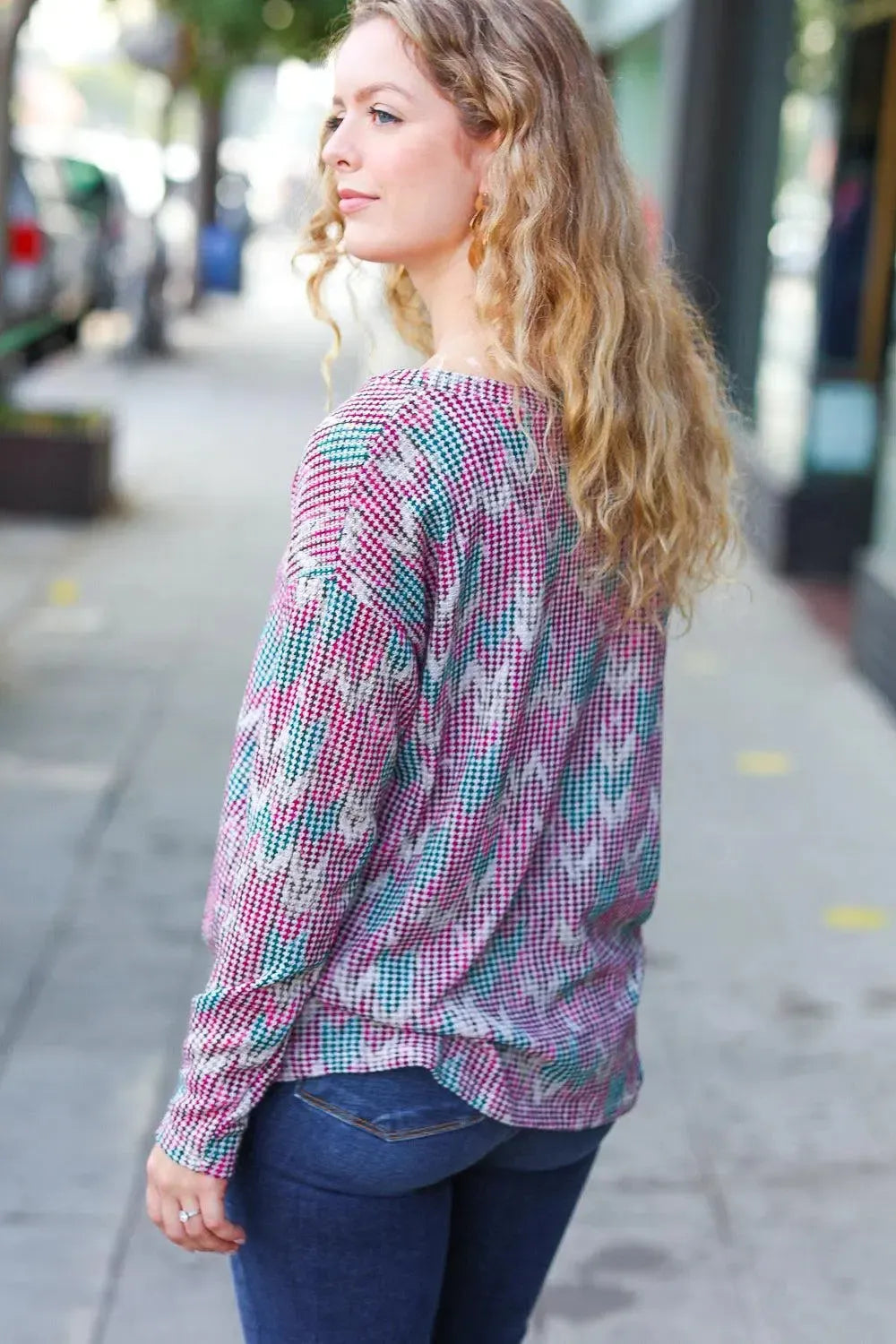 Magenta & Teal Vintage Two Tone Knit Top-Evelyns Fashion