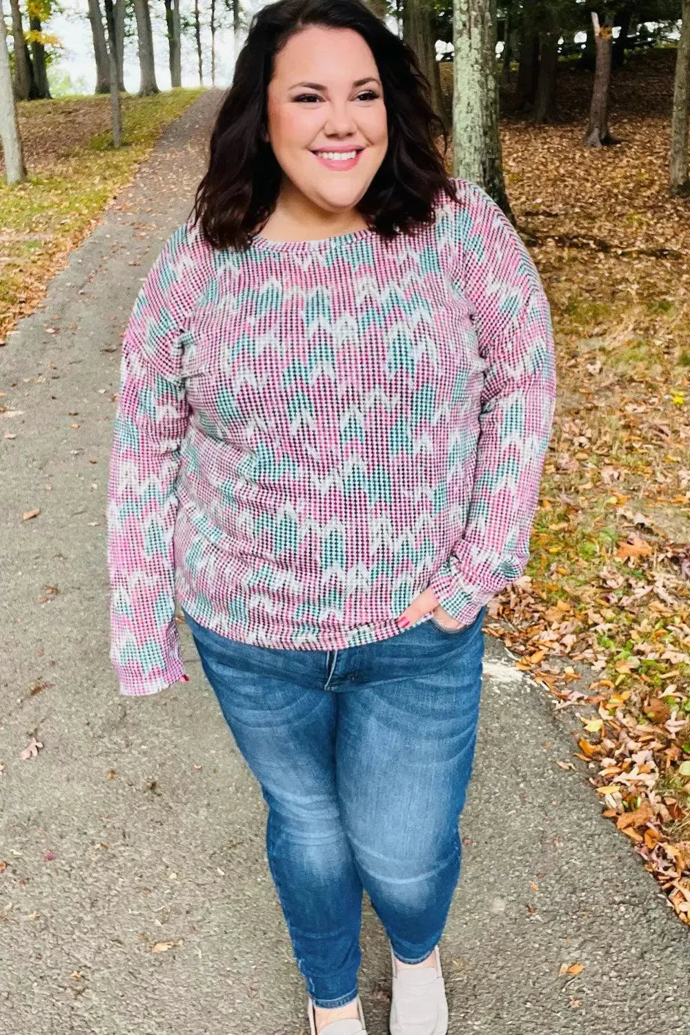 Magenta & Teal Vintage Two Tone Knit Top-Evelyns Fashion