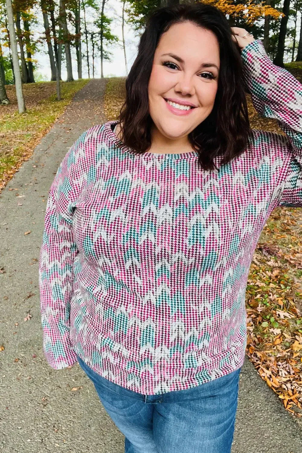 Magenta & Teal Vintage Two Tone Knit Top-Evelyns Fashion