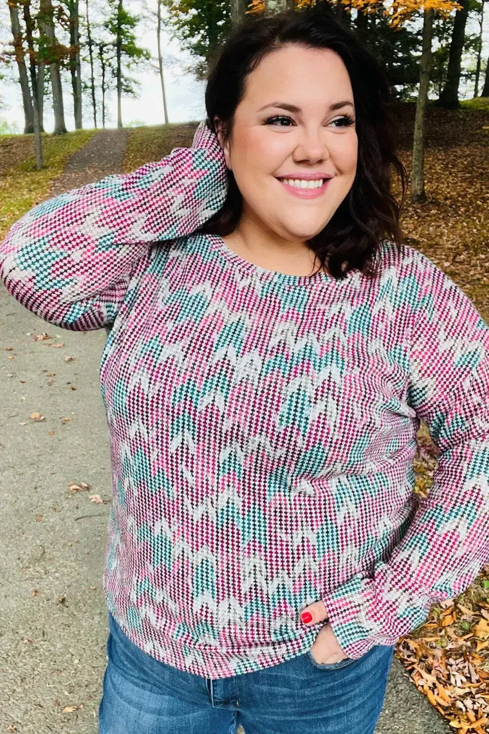 Magenta & Teal Vintage Two Tone Knit Top-Evelyns Fashion