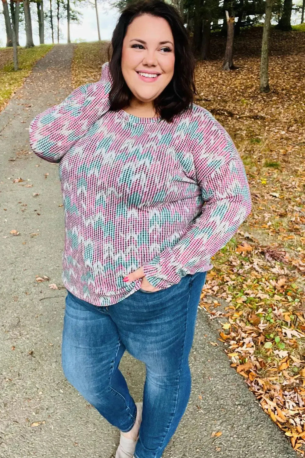 Magenta & Teal Vintage Two Tone Knit Top-Evelyns Fashion