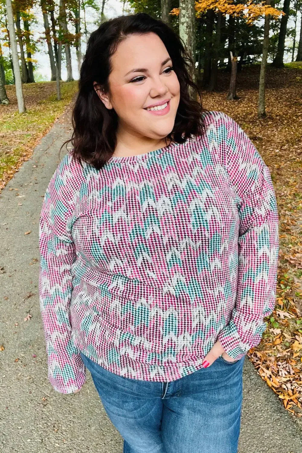 Magenta & Teal Vintage Two Tone Knit Top-Evelyns Fashion