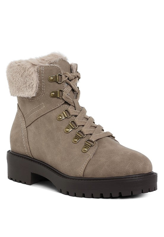 Maranta Faux Fur Collar Ankle Boots-BOOTS-Evelyns Fashion