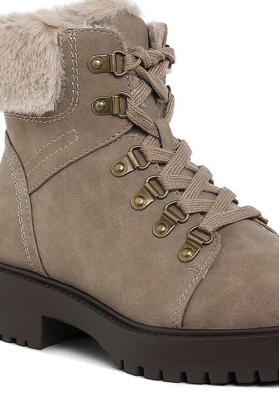 Maranta Faux Fur Collar Ankle Boots-BOOTS-Evelyns Fashion
