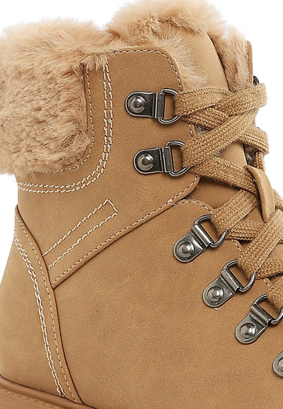 Maranta Faux Fur Collar Ankle Boots-BOOTS-Evelyns Fashion